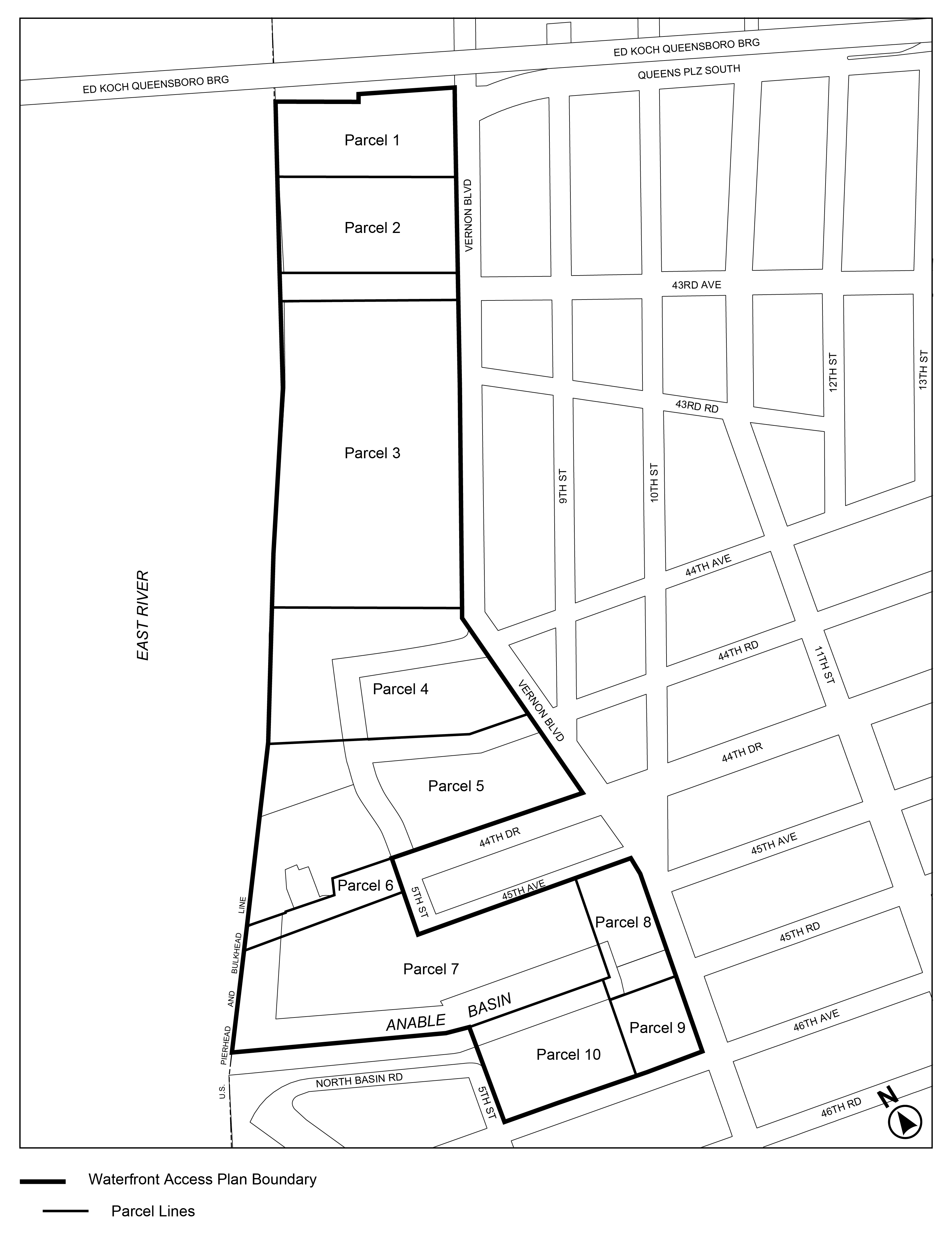 Appendix C - Northern Hunters Point Waterfront Subdistrict Plan Maps - Map 3: Waterfront Access Plan Parcels Designation