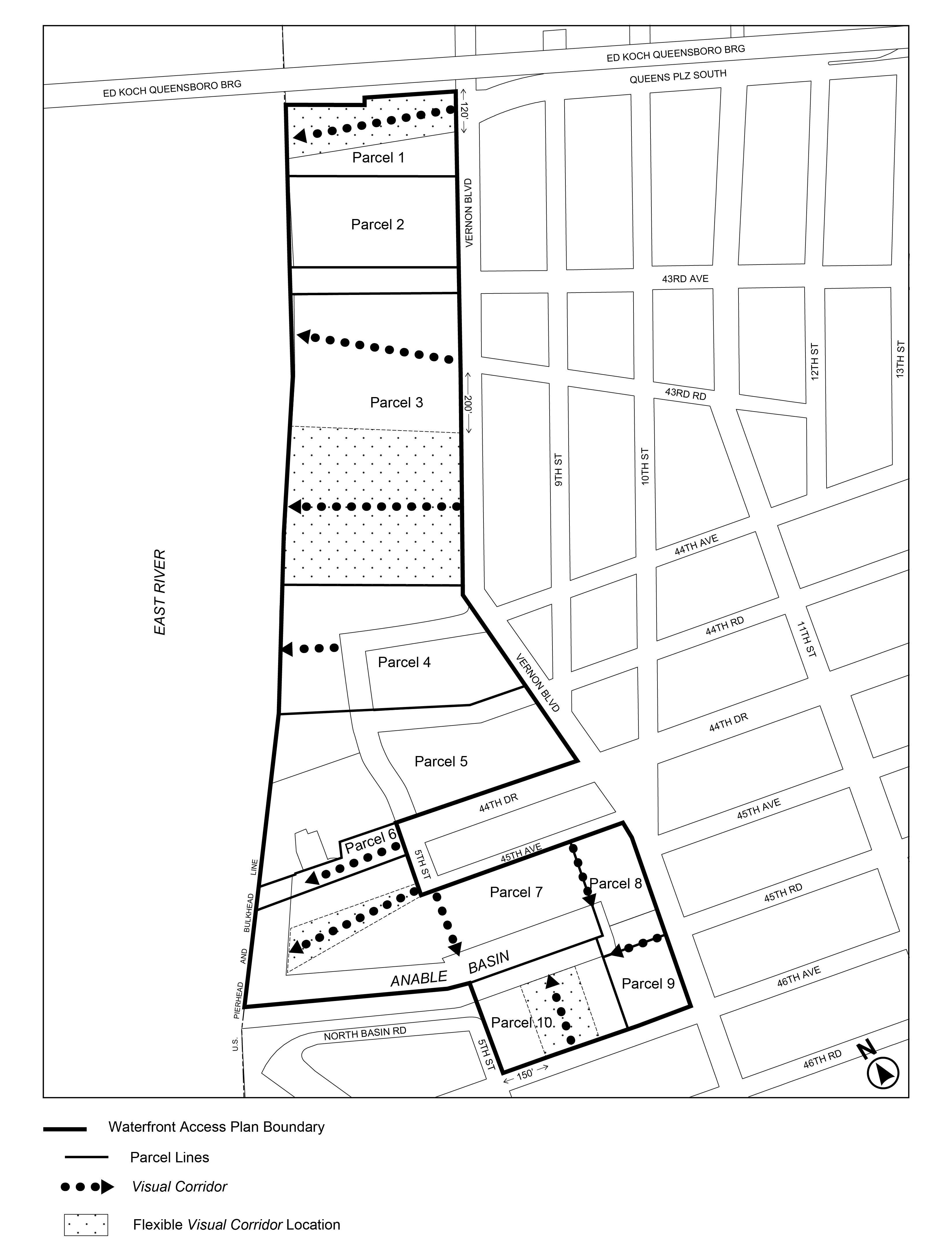 Appendix C - Northern Hunters Point Waterfront Subdistrict Plan Maps - Map 5: Visual Corridors Designation