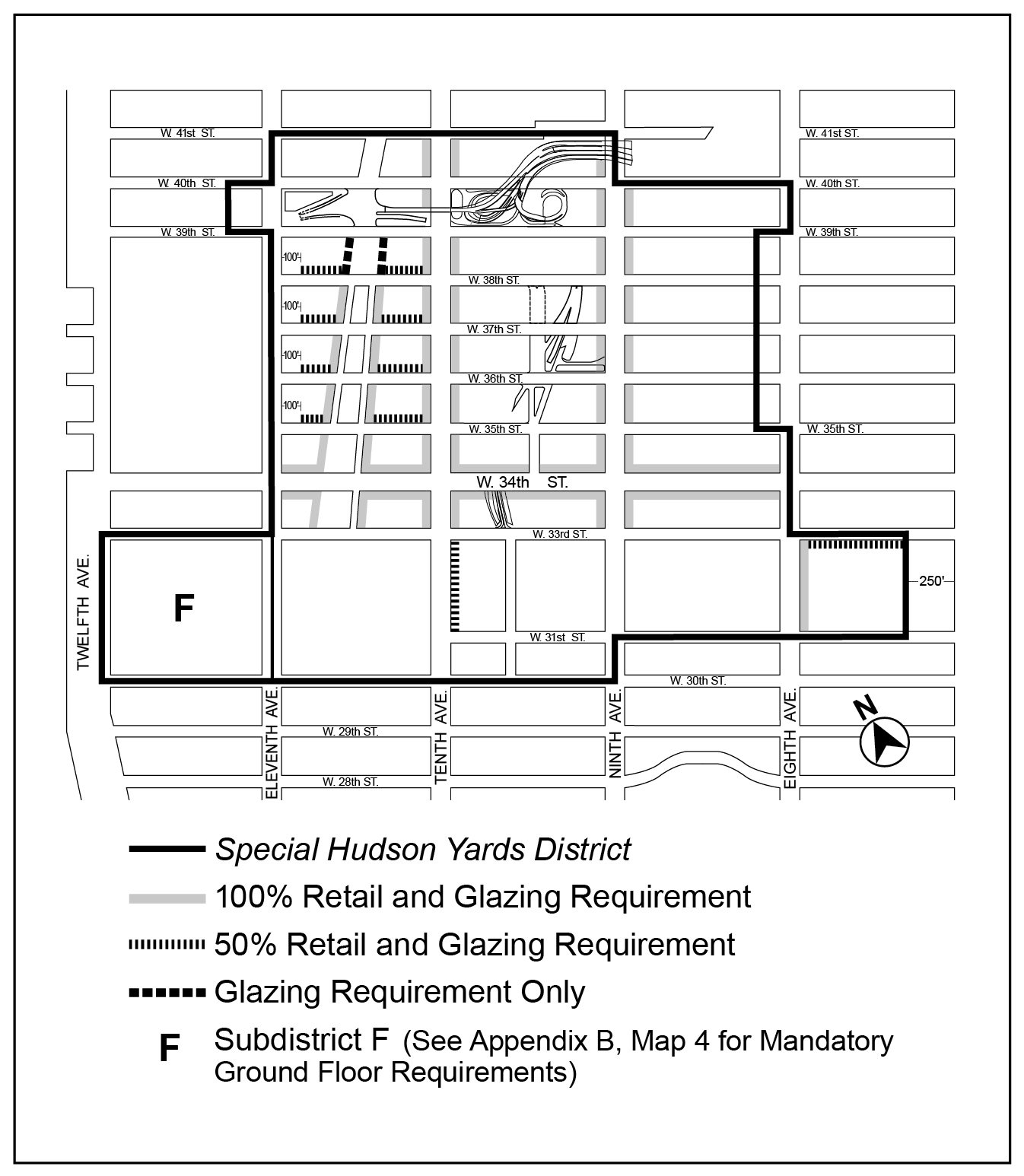 Article IX, Chapter 3, Appendix A, Map 2: Special Hudson Yards District, Mandatory Ground Floor Retail