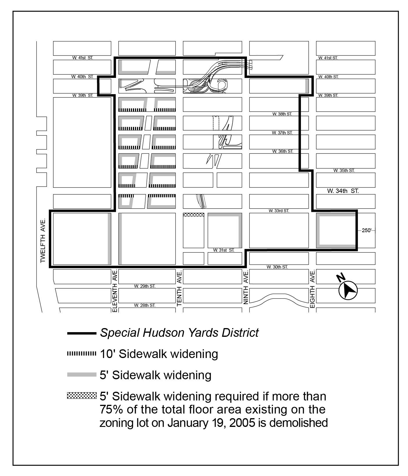 Article IX, Chapter 3, Appendix A, Map 4: Special Hudson Yards District, Mandatory Sidewalk Widenings