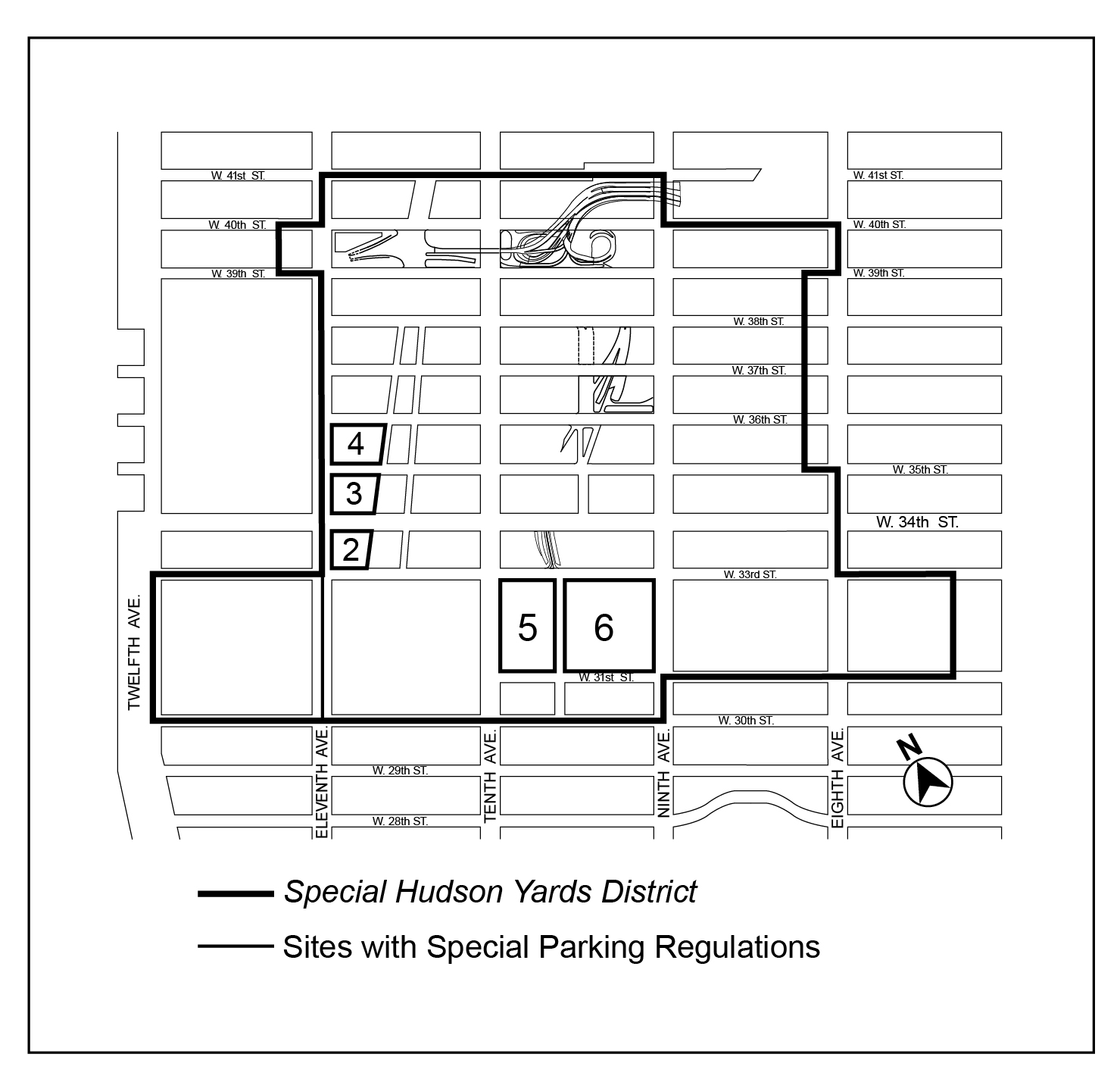 Article IX, Chapter 3, Appendix A, Map 6: Special Hudson Yards District, Sites Where Special Parking Regulations Apply