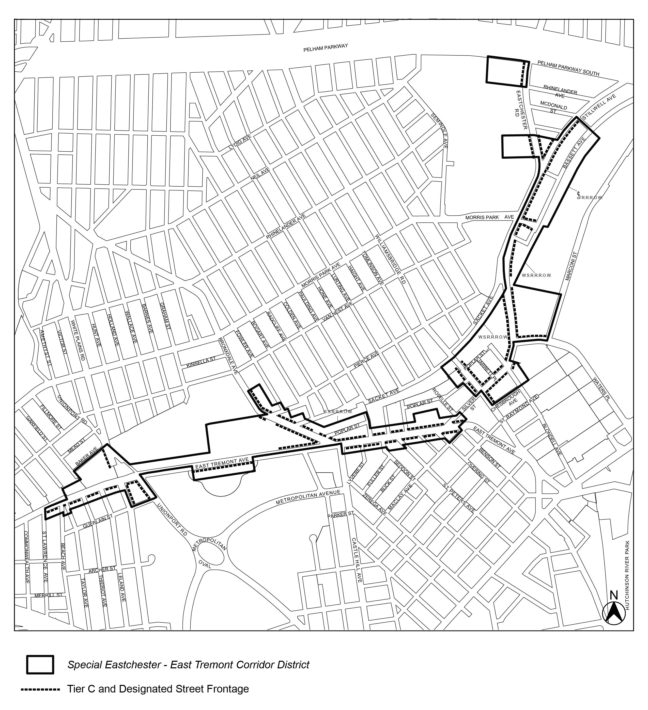 Special Eastchester-East Tremont Corridor District, Appendix, Map 2, Designated Street Frontages for Ground Floor Level and Street Wall Continuity Requirements