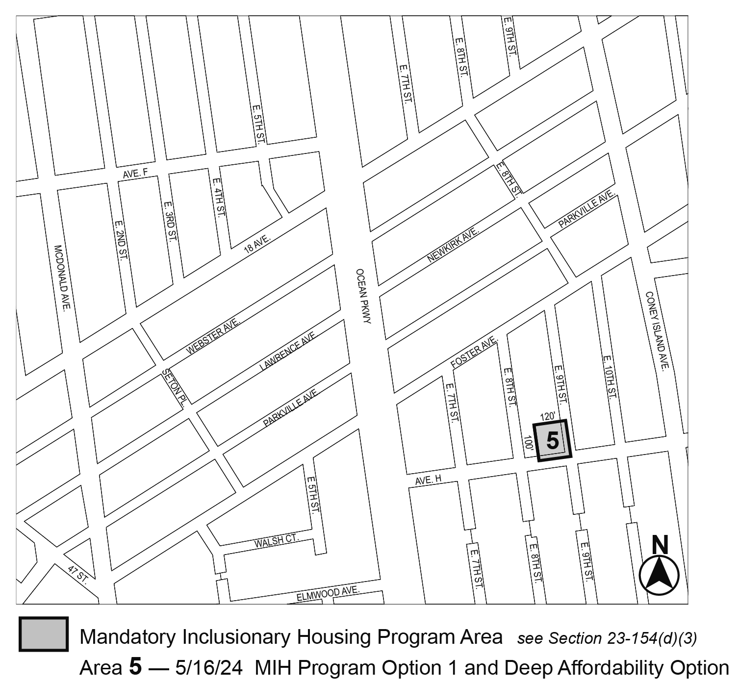 APPENDIX F, BK CD14, Map 6, MIH area 5 (Option 1, Deep Affordability Option), per 817 Avenue H (N 230324 ZRK), adopted 16th May, 2024
