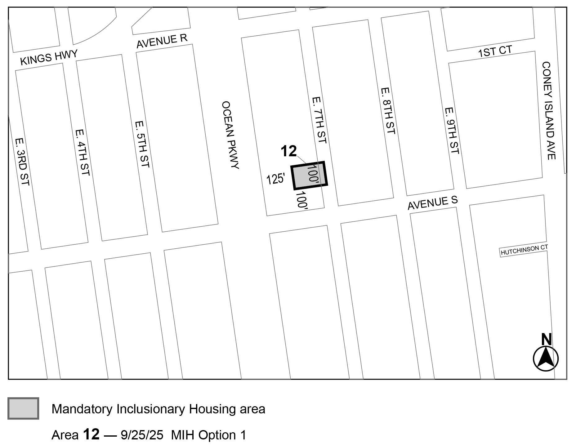 APPENDIX F, Brooklyn CD 15, Map 10, MIH area 12, per 1946 East 7th Street (N 240253 ZRK), adopted 25th Sept. 2025