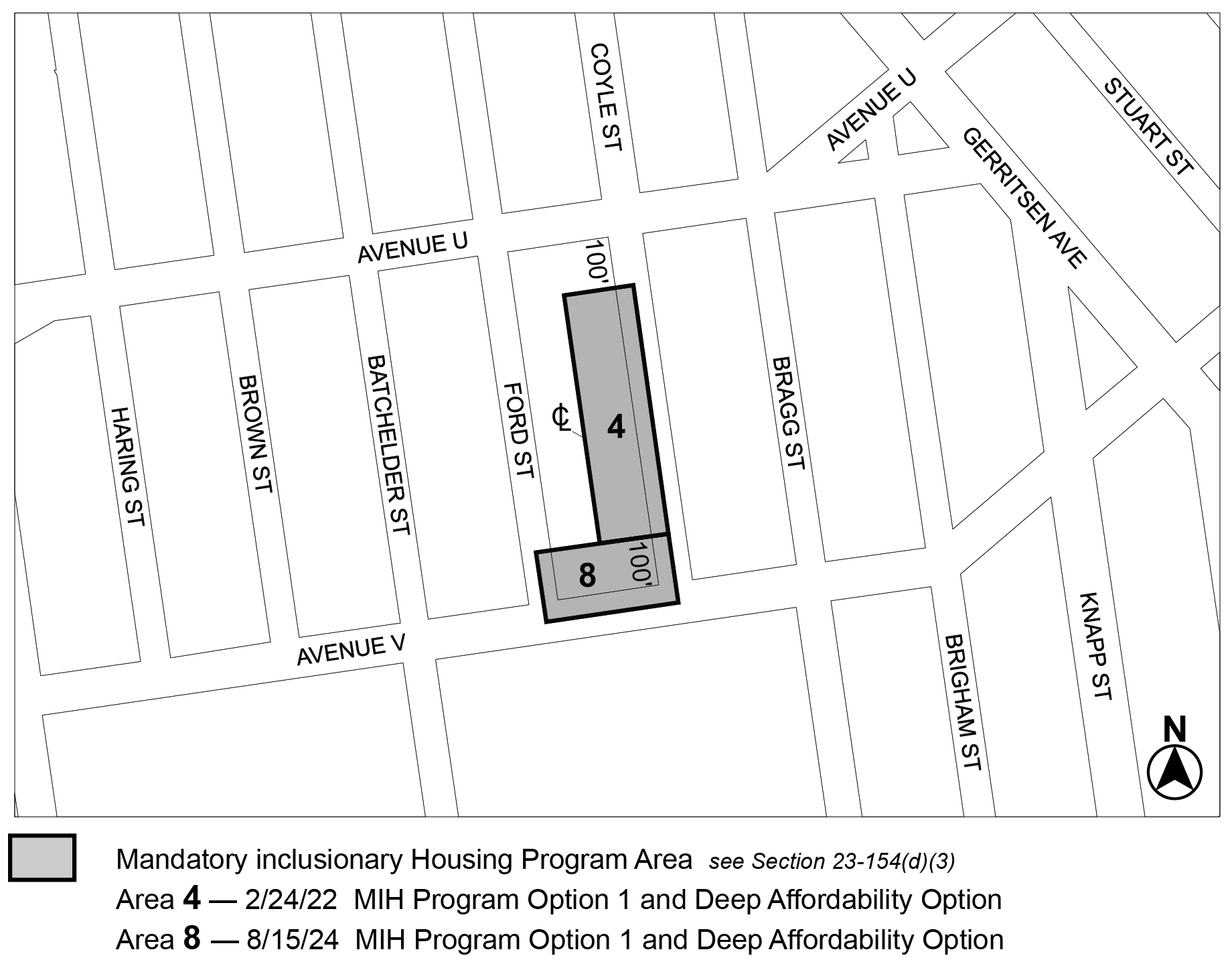 APPENDIX F, BK CD 15, Map 4, MIH area 8 (Option 1, Deep Affordability Option) adopted per 3033 Avenue V (N 240132 ZRK)