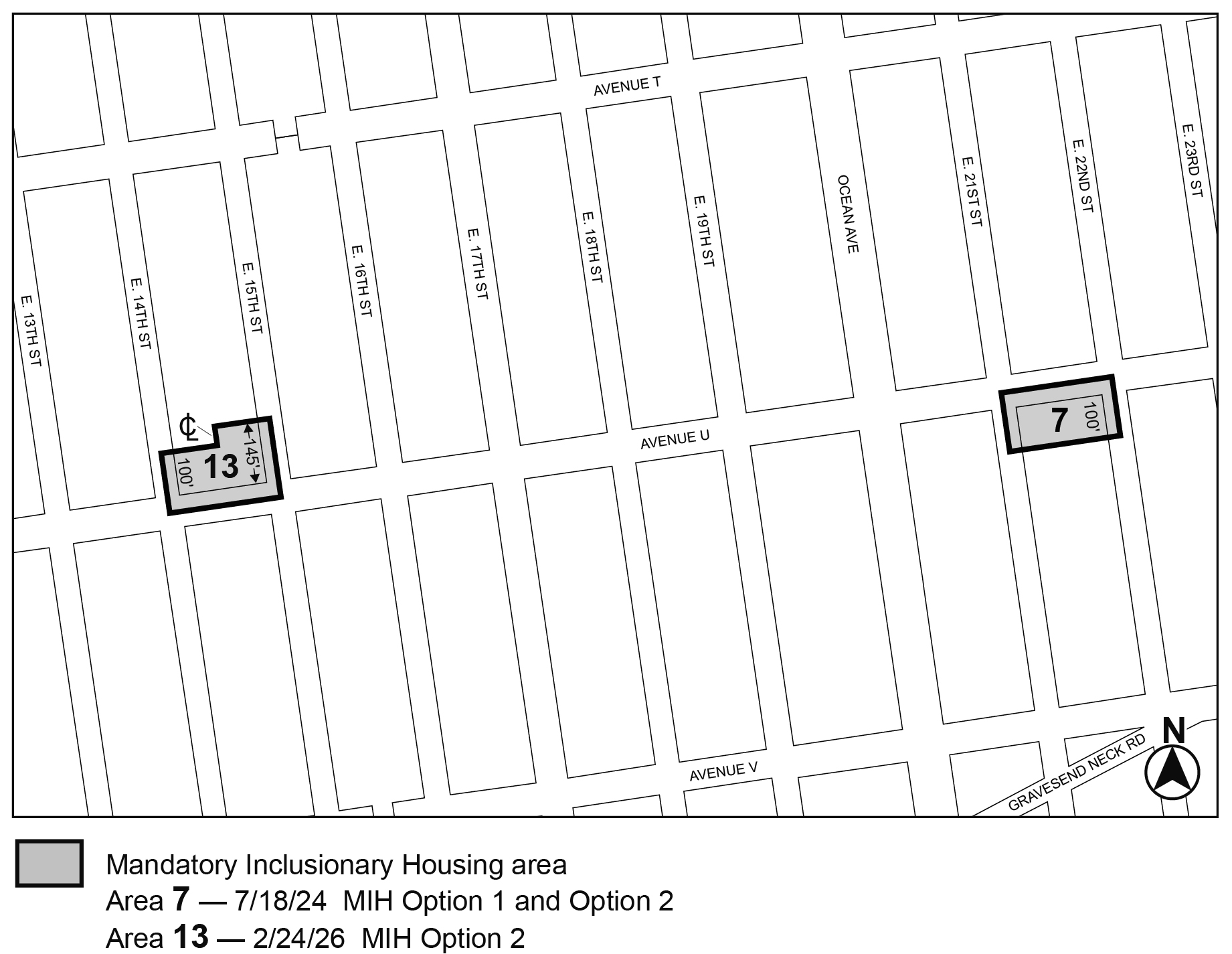 APPENDIX F, Brooklyn CD 15, Map 7, MIH area 7, 13, per 1417 Ave U (N 250333 ZRK), adopted 24th February, 2026