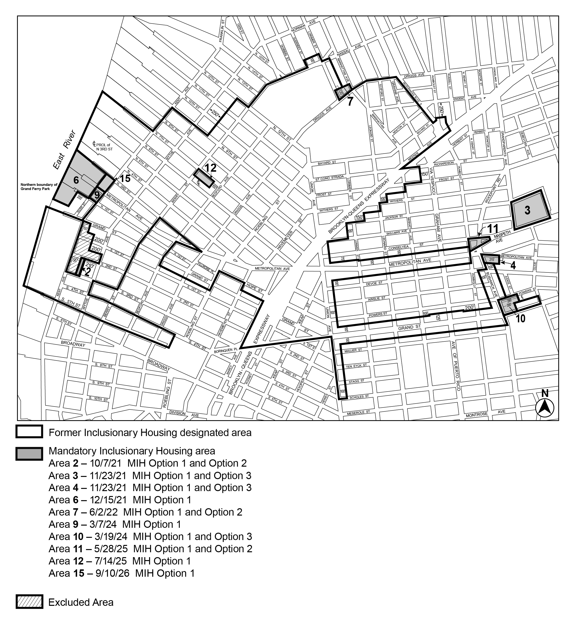 APPENDIX F, Brooklyn CD 1, Map 2, MIH area 15, per 200 Kent Avenue (N 260150 ZRK), adopted 10th Sept. 2026