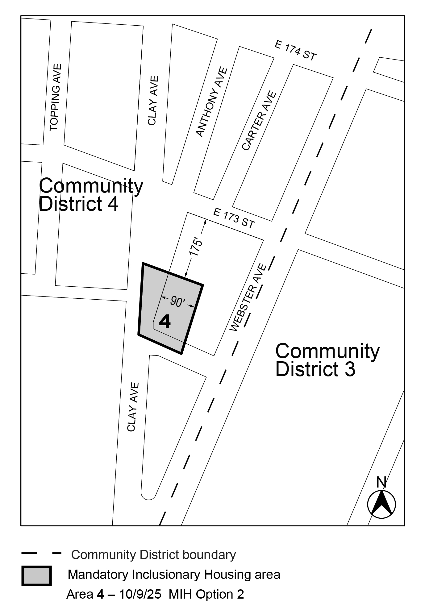 APPENDIX F, The Bronx CD 4, Map 4, MIH area 4, per Clermont House: 1640 Anthony Avenue (N 250222 ZRX), adopted 9th October, 2025