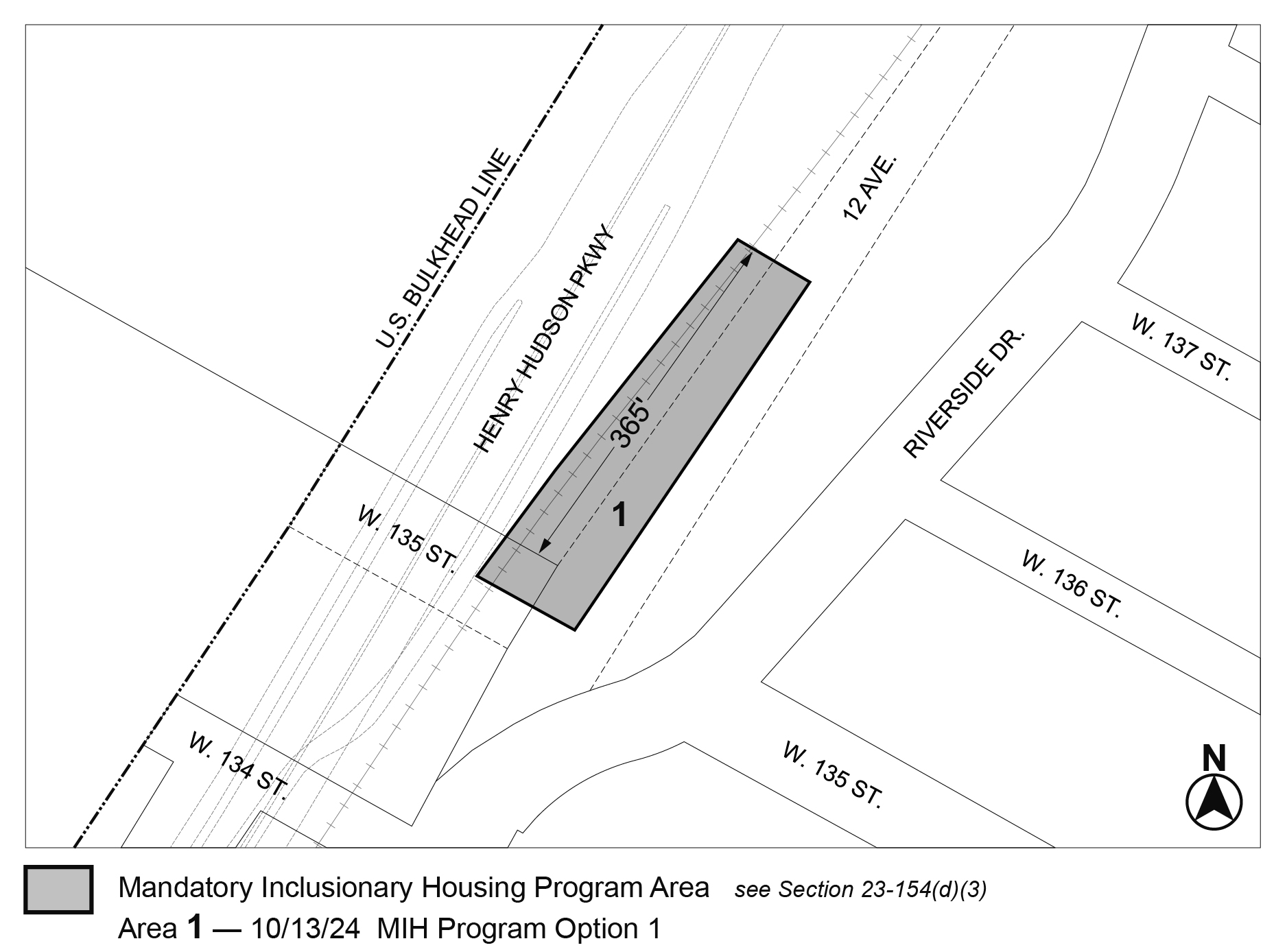 APPENDIX F, MN CD 9, Map 2, MIH area 1 (Option 1) per 135th Street (N 230207 ZRM), adopted 23rd October, 2024