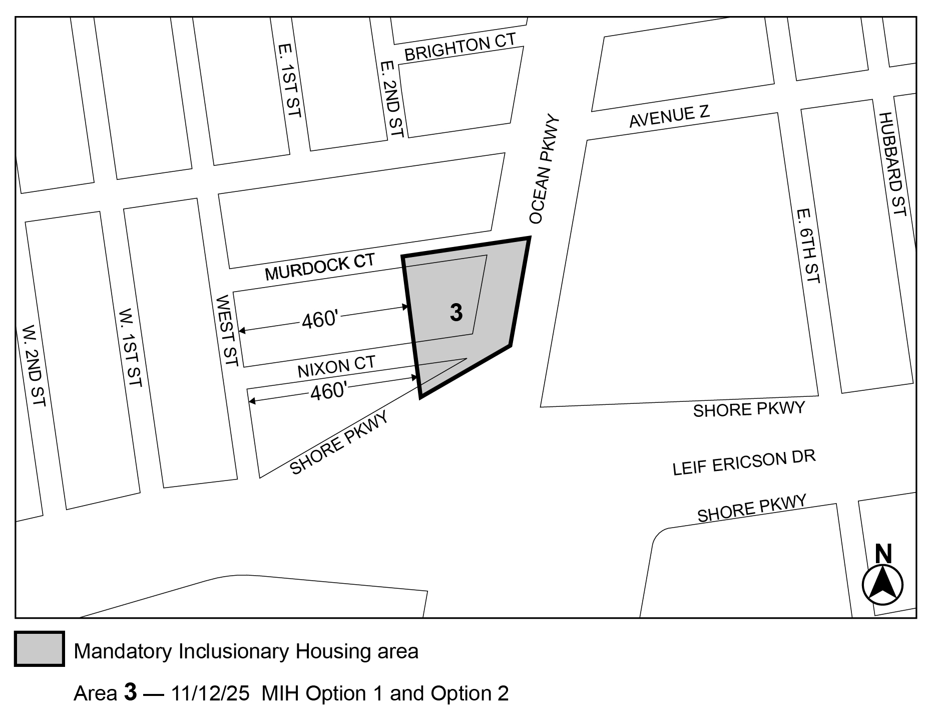 APPENDIX F, Map 2, MIH area 3 in Brooklyn CD 13 per 58 Nixon Court II (N 240376 ZRK) adopted 12th November, 2025