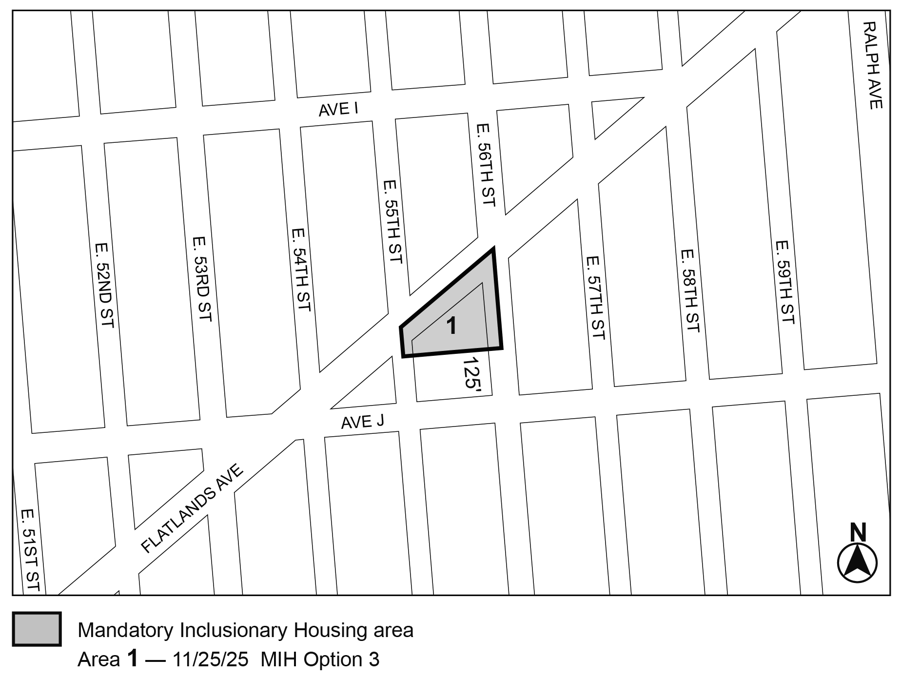 APPENDIX F, Brooklyn CD 18, Map 1, MIH area 1, per 5502 Flatlands Ave (N 250122 ZRK), adopted 11th Nov. 2025