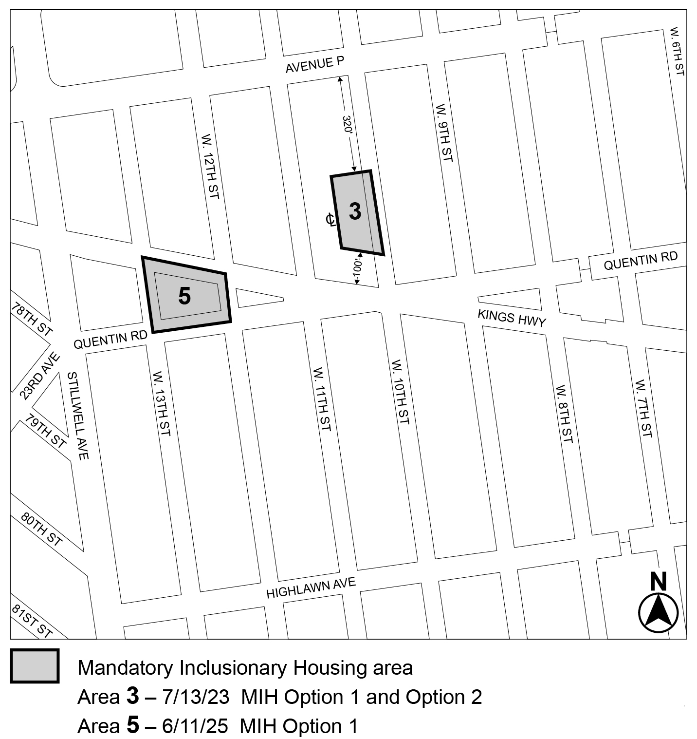 APPENDIX F, BK CD 11, Map 3, MIH area 5 (Option 1) per 66 Kings Highway (N 230379 ZRK), adopted 11th June, 2025