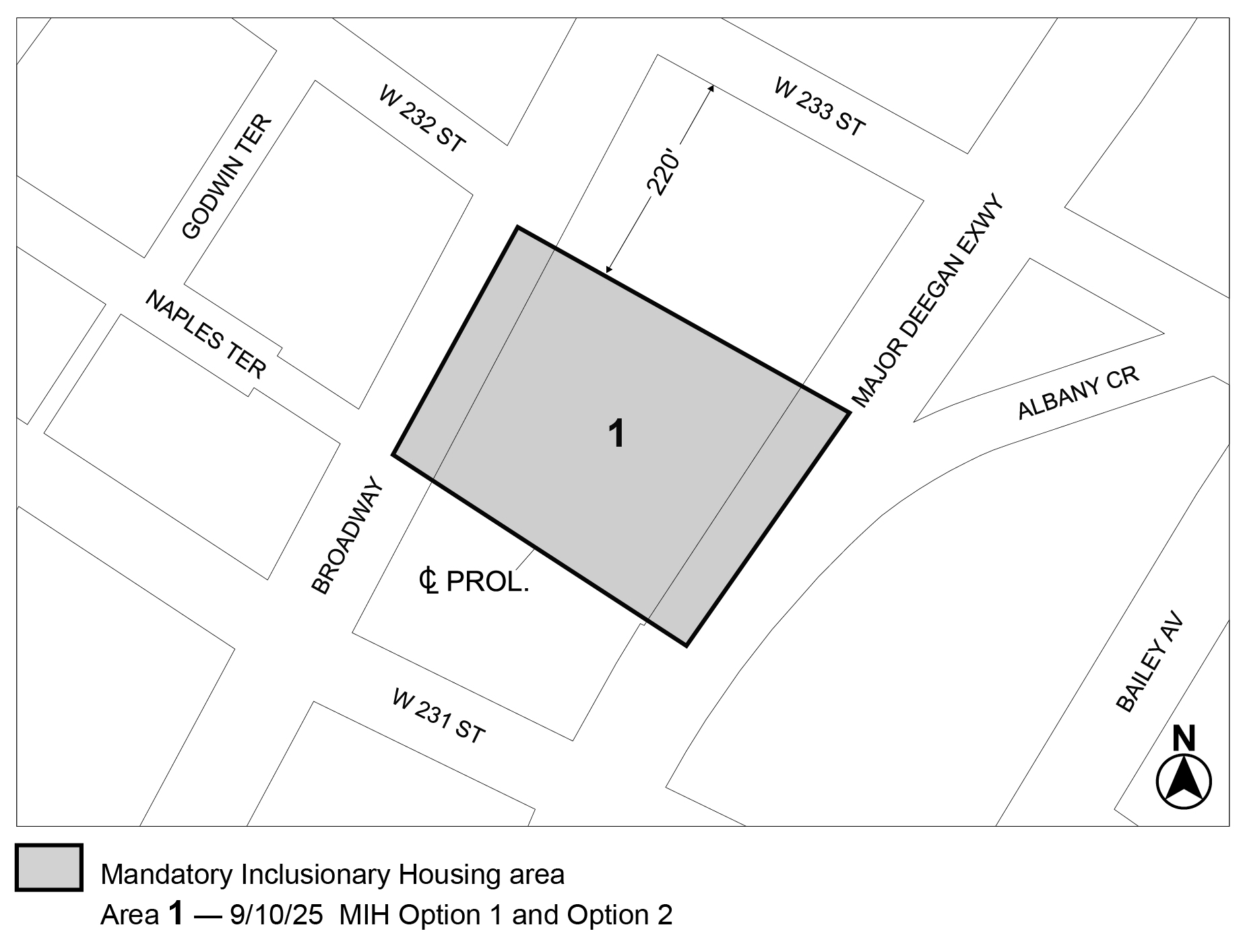 APPENDIX F, The Bronx CD 8, Map 1, MIH area 1, per 5602-5604 Broadway (N 240279 ZRX), adopted 10th Sept. 2025