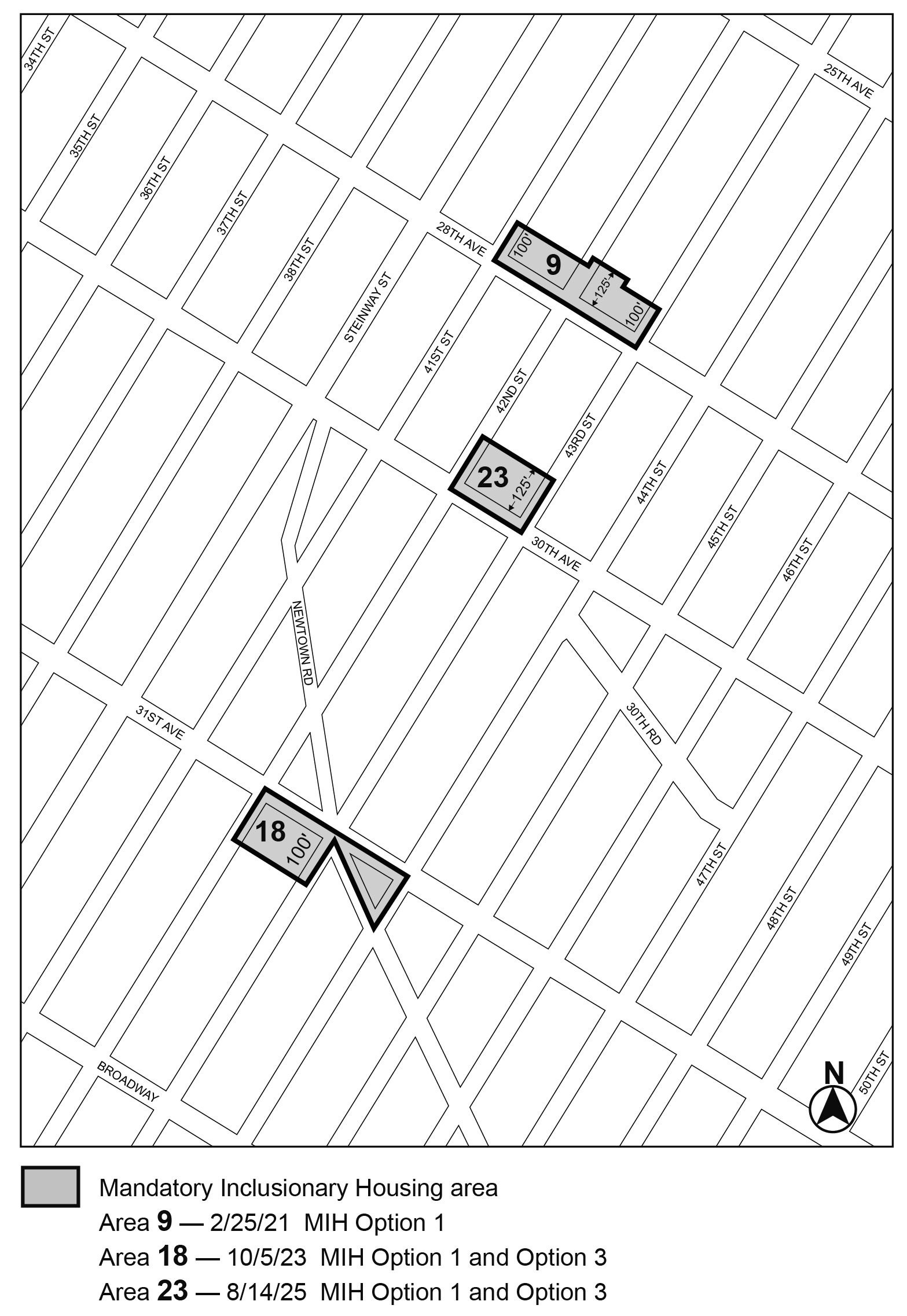 APPENDIX F, Queens CD 1, Map 9 (incorporating Map 11), MIH area 23 per <a class='sec-link-inline' target='_blank' href='/article-iv/chapter-2#42-11'><span>42-11</span></a> 30th Ave (N 240224 ZRQ), adopted 14th August, 2025