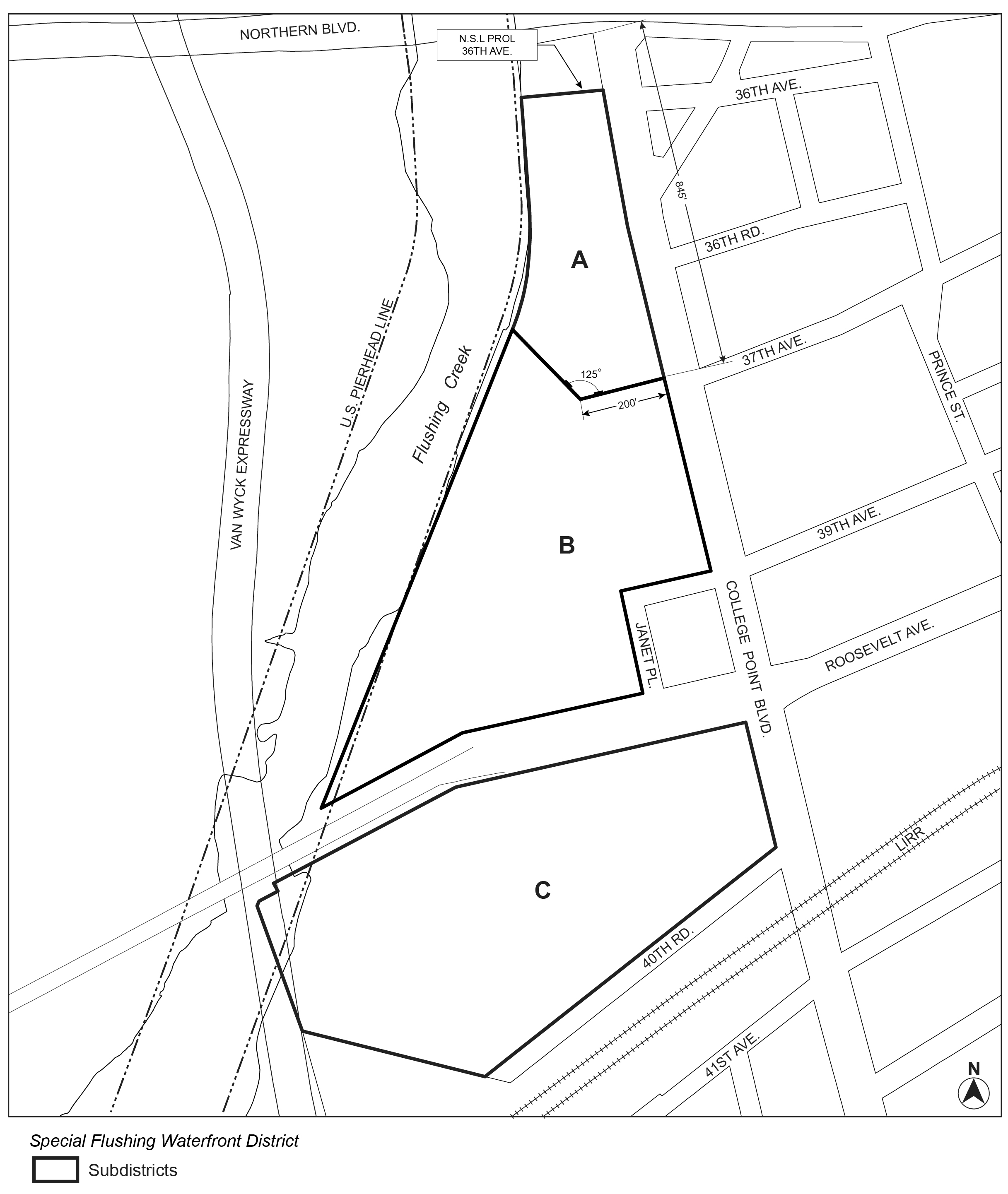 Article XII, Chapter 7 - Map 1. Special Flushing Waterfront District and Subdistricts